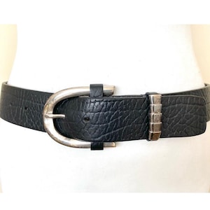 Vintage Premium Quality POST & Co Italy Made Black Leather Belt Italian Vintage Belt Solid Heavy Exclusive Buckle Belt, 30,7-34,6&quot;/78-88cm