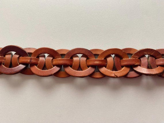 woven copper, leather and chain-link belt Flint and Tinder Braided Leather Belt - Tan | Woven Belts  main image 4