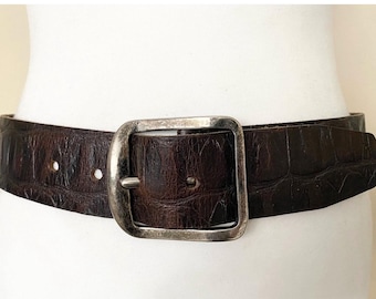 Vintage Red Label Wide Leather Belt Petrol Industries Western Heavy Solid Buckle Dark Brown Leather Belt, 32-35,8"/81-91cm