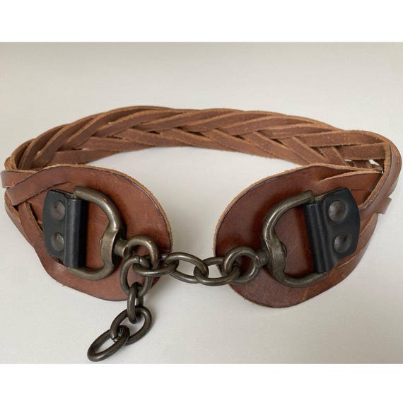 Vintage Italy Made ALLSAINTS Leather Belt Rocker Biker Heavy Brass