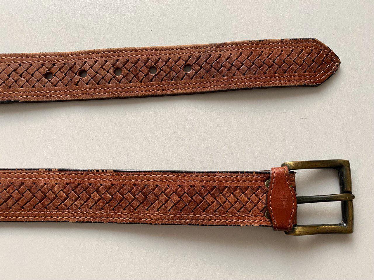 Vintage Brown Thick Leather Belt With Braided Insert and 