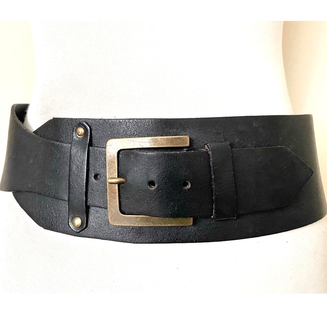 Vintage 80s 90s Italy Made Wide Black Assymetrical Leather  display picture 3