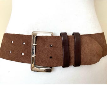 Vintage Wide Soft Suede Leather Belt Brown Vintage Leather Sash Belt, 33-37,4"/84-95cm