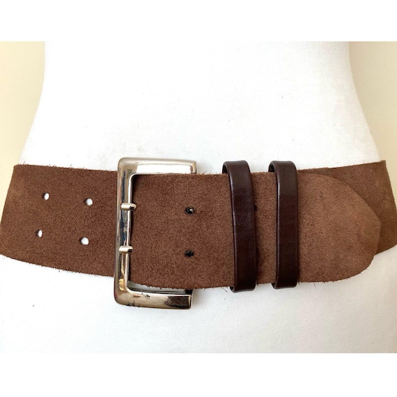 Vintage Wide Soft Suede Leather Belt Brown Vintage Leather  display picture 2