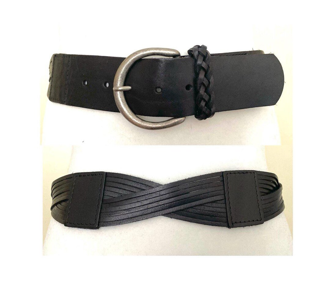 Vintage Made in Italy Wide Black Braided Leather Belt, 33,5  display picture 1