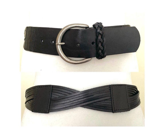 Vintage Ceinture large en cuir tressé noir Made in Italy, 33,5-37