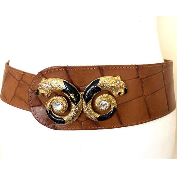 Panther Buckle Multicolor Greek Key Fabric Belt Greek Key Needlepoint Belt – needlegolf main image 4