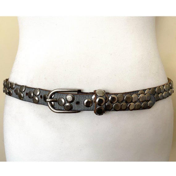 Cowboysbelt Skinny Studded Vintage Leather Belt Grey Rocker  display picture 3