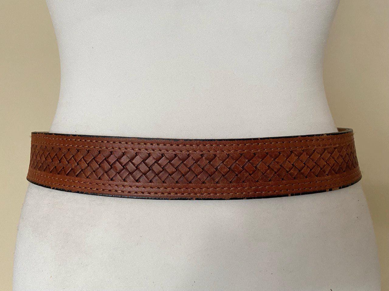 Vintage Brown Thick Leather Belt With Braided Insert and 