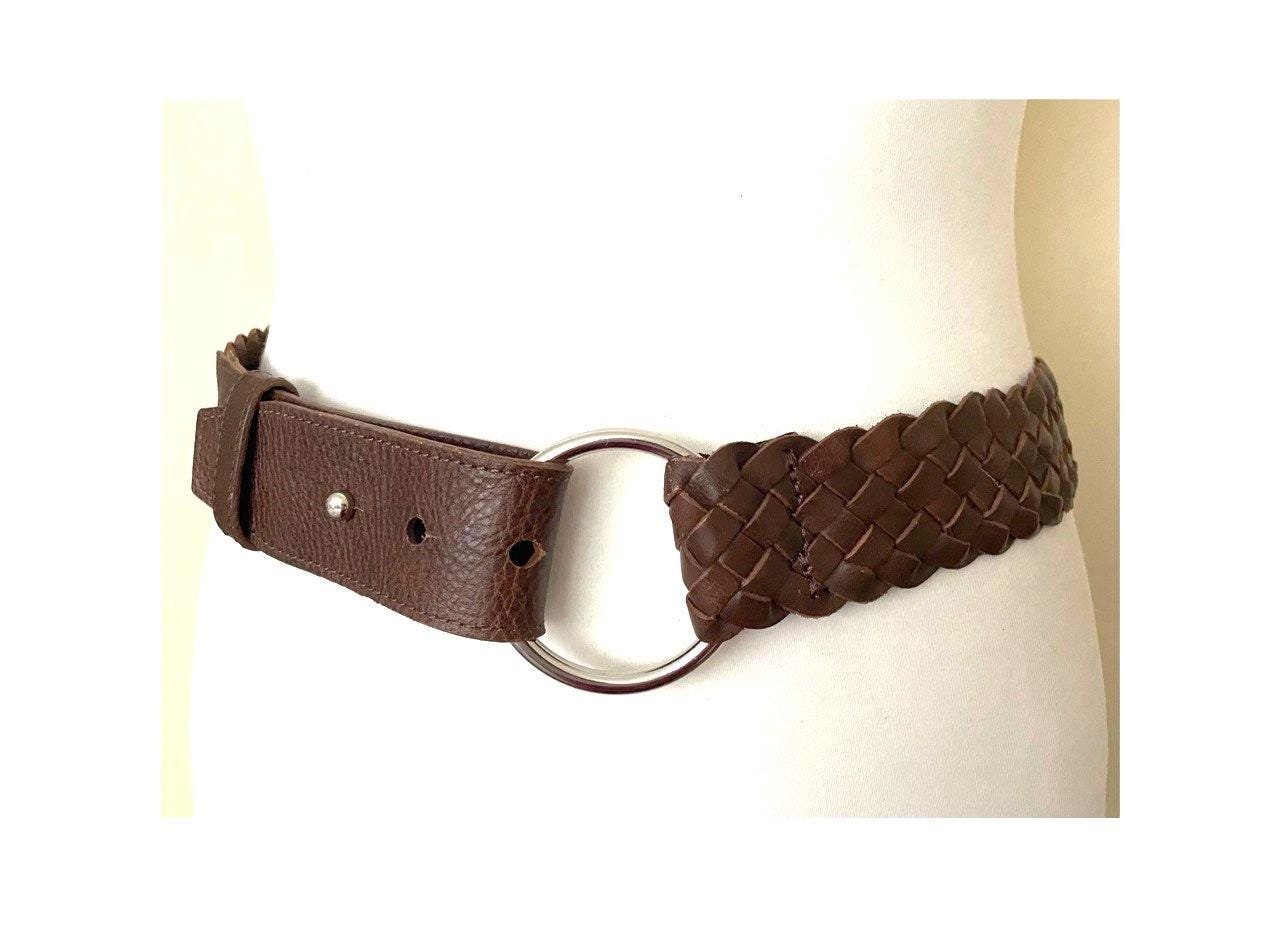 Vintage Braided Brown Leather Belt, 31,5-32,5