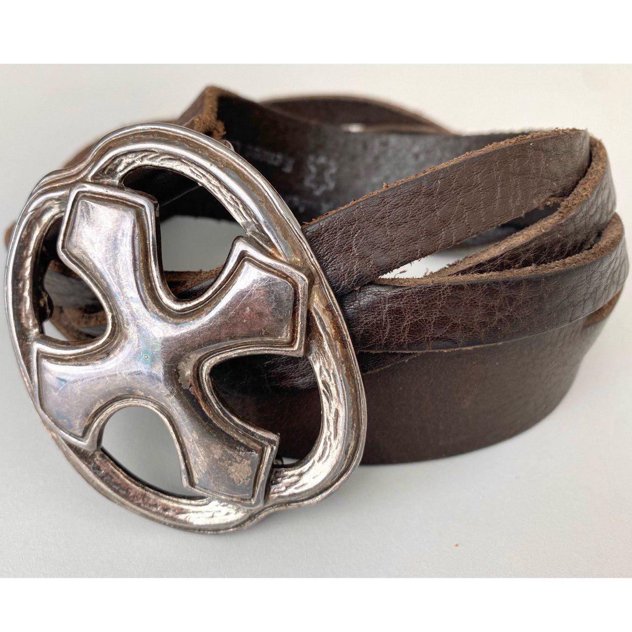 Brown Leather Belt with Silver Cross Buckle Women main image 2