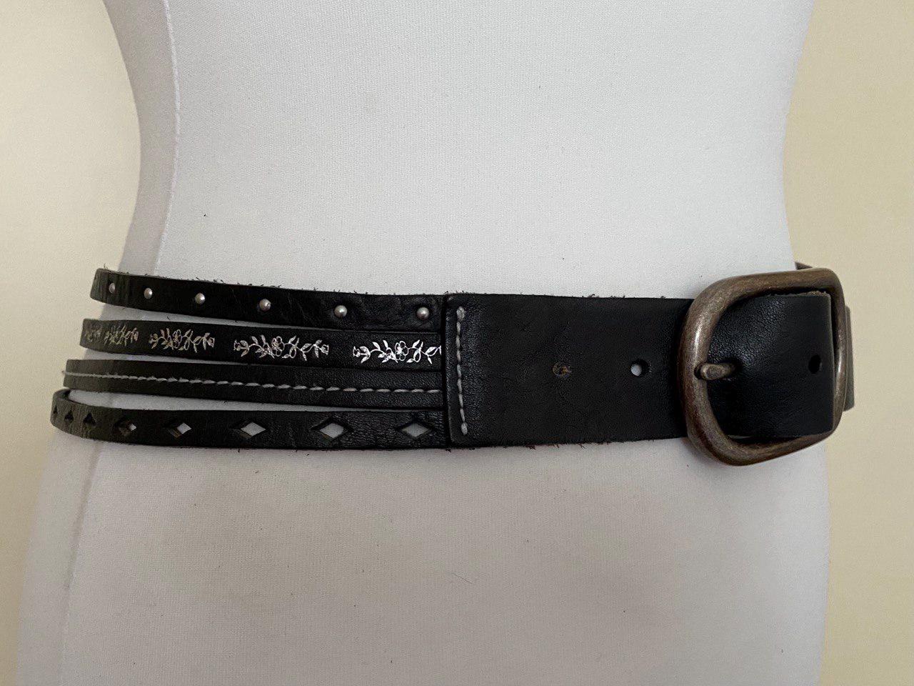 Vintage Unisex Black Leather Stitching-Embellished Belt 30 Handmade Black Leather Studded Belt 1.15in Peanuts Twist  main image 2
