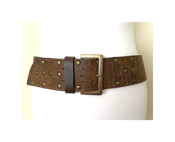 Vintage ESPRIT Studded Brown Leather Belt Wide Western  display picture 2