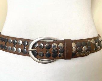 Vintage Vanzetti Studded Leather Belt Brown Western Rocker Leather Belt, 34,6-39"/88-100cm