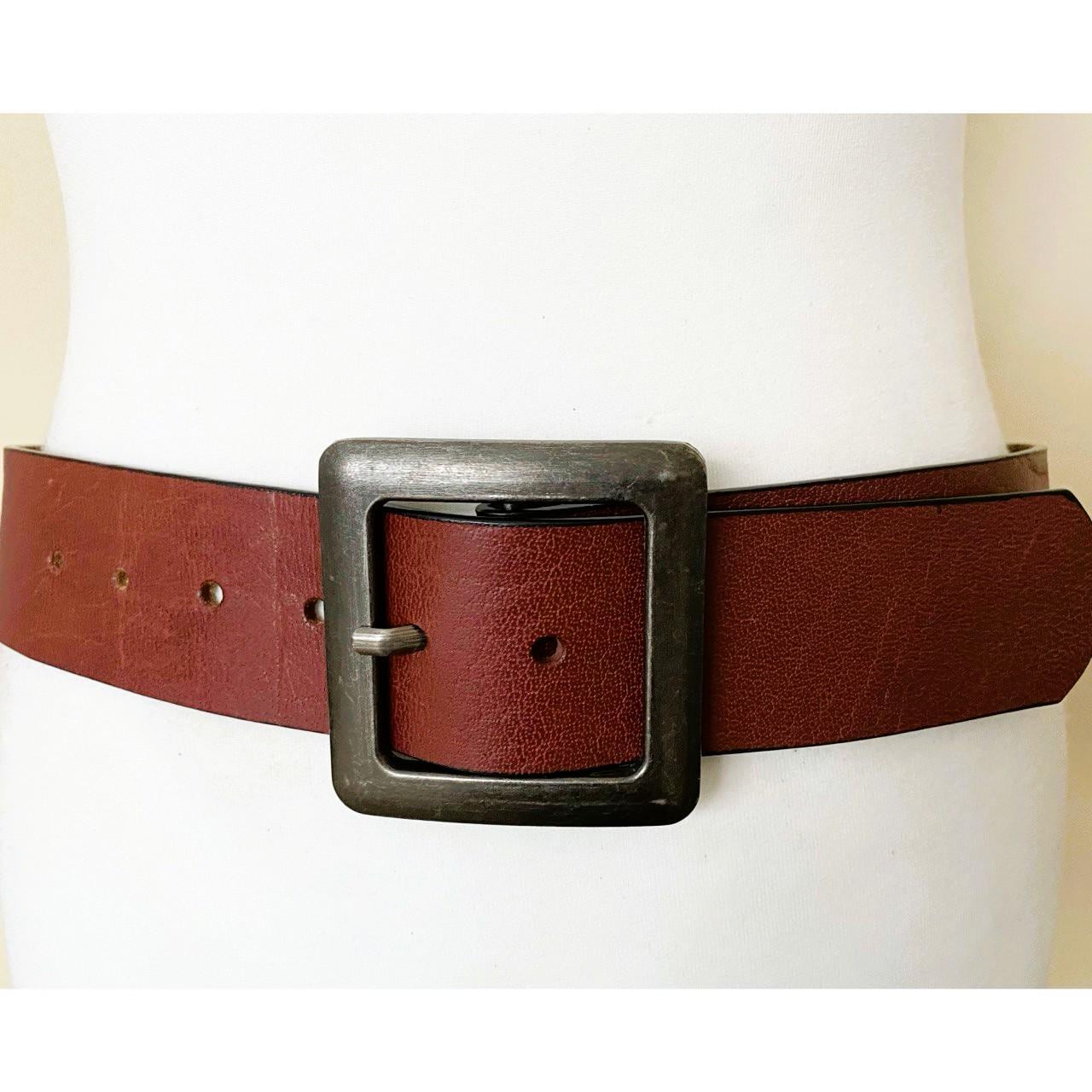 Vintage CAMARGUE Wide Leather Belt Western Solid Brass Buckle
