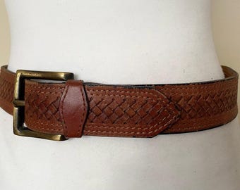 Vintage Brown Thick Leather Belt With Braided Insert and  display picture 1