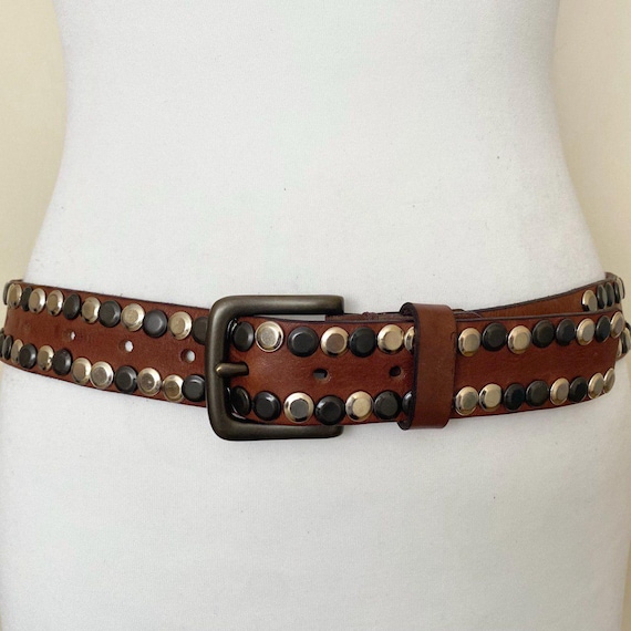 Vintage Cowboy Western Studded Brown Leather Belt Biker 