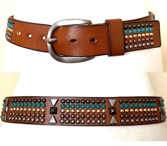 ヴィンテージ ESPRIT スタッズ ブラウン レザーベルト ウエスタン