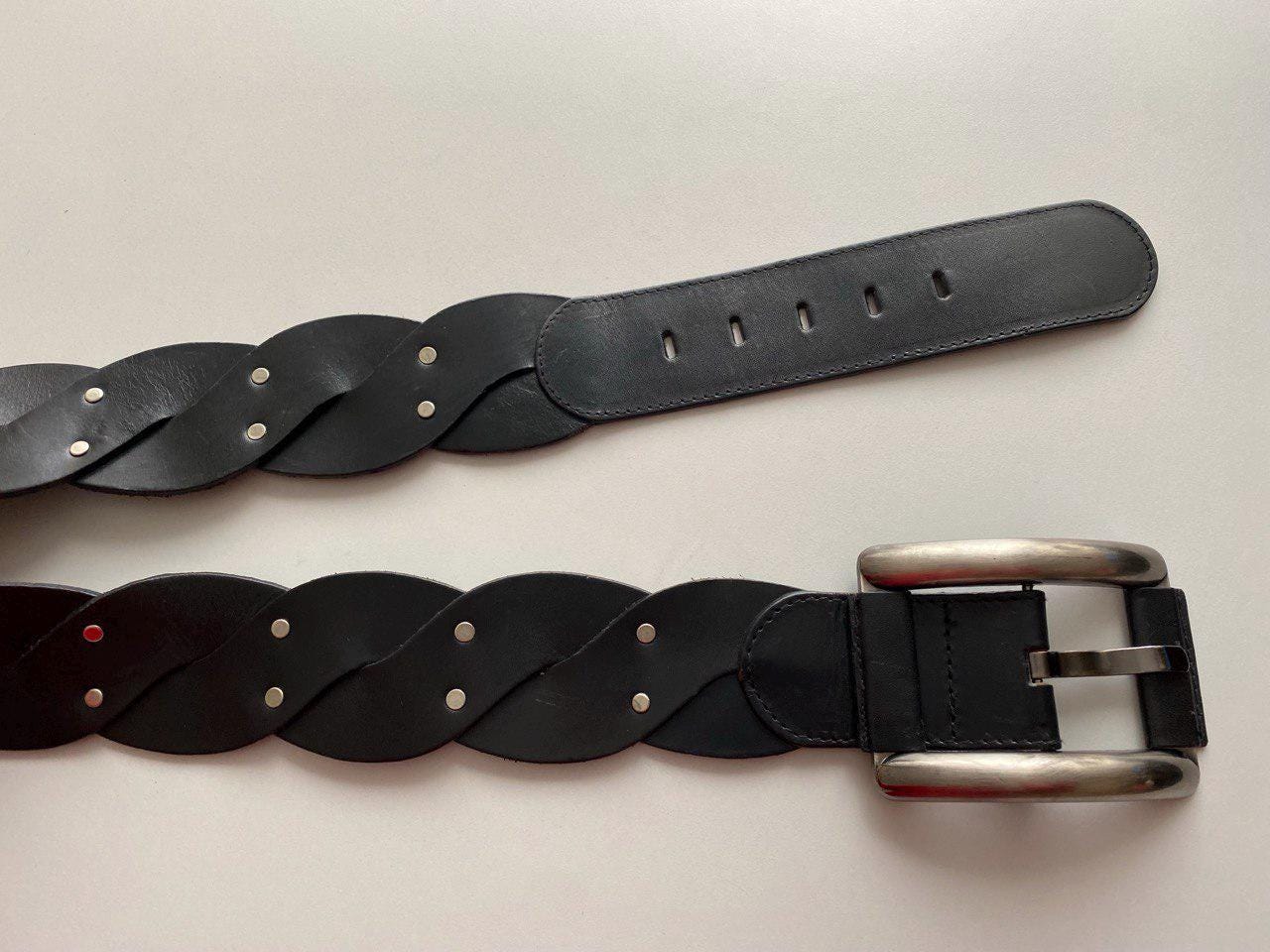 Vintage 1980 Razo for Elegant Black Leather Double Belt in a size M Vintage Wide Black Patent Leather Belt for Women Extra Large  main image 4