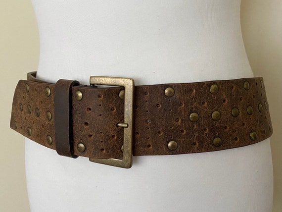 Vintage ESPRIT Studded Brown Leather Belt Wide Western  display picture 3