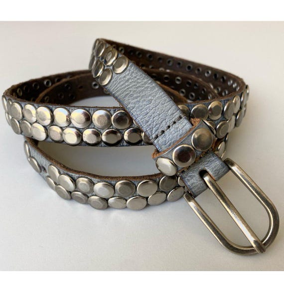 COWBOYSBELT LEATHER STUDDED M COWBOYSBELT Studded Leather Belt Tan Rivets Western Biker  main image 3