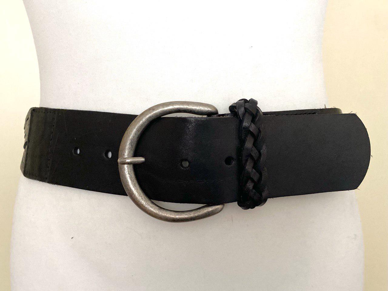Vintage Made in Italy Wide Black Braided Leather Belt, 33,5  display picture 2