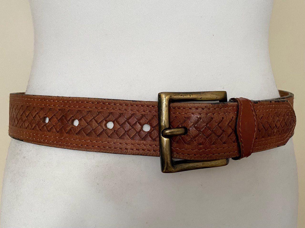 Vintage Leather Belt w/DMB Brass Buckle RTM Vintage Distressed Black Brown Leather Belt with Antique  main image 3