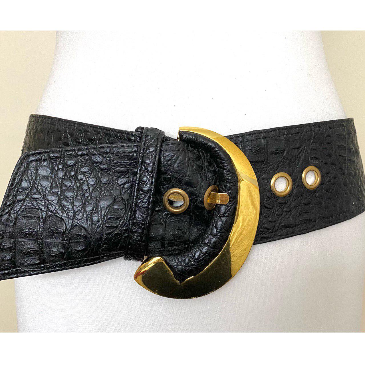 1980\'s Vintage Black Leather Belt 5 ropes 2\