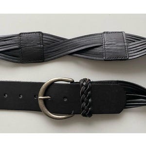 Vintage Wide Black Braided Leather Belt, 31,5-35,4&quot;/80-90 cm