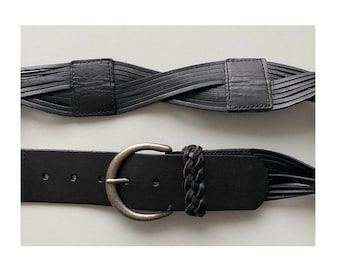 Vintage Wide Black Braided Leather Belt, S/M Size - Etsy display picture 1