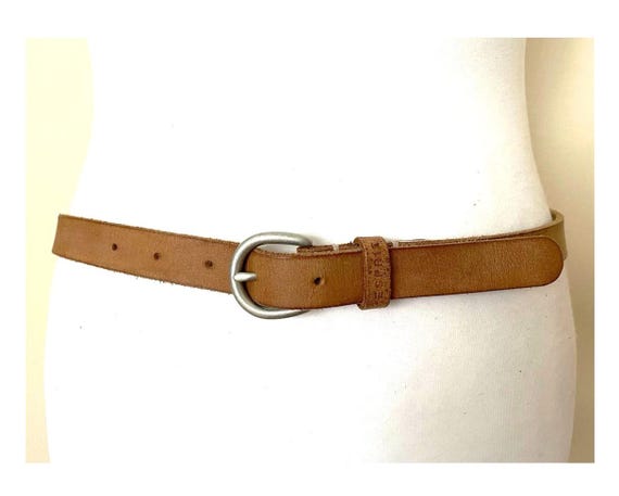 Vintage ESPRIT Leather Belt Light Brown Skinny Leather Retro  display picture 1
