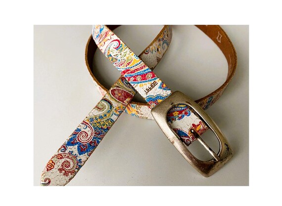 Leather Womens White Belt With Colorful Paisley Buckle Design Shyanne Women main image 3
