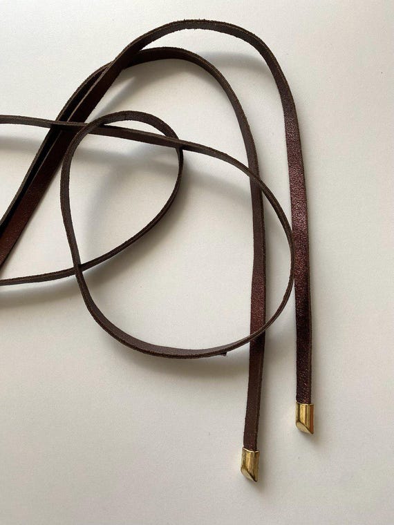 Vintage Super Skinny Double Wrap Leather Belt Brown Vintage  display picture 3