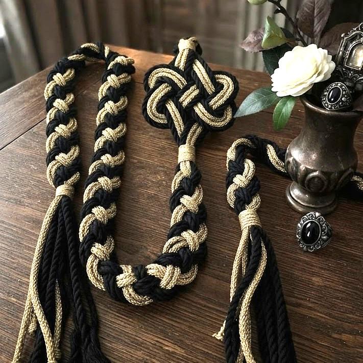 Gothic Handfasting Cord, Black and Gold Celtic Wedding Ribbon, Pagan…
