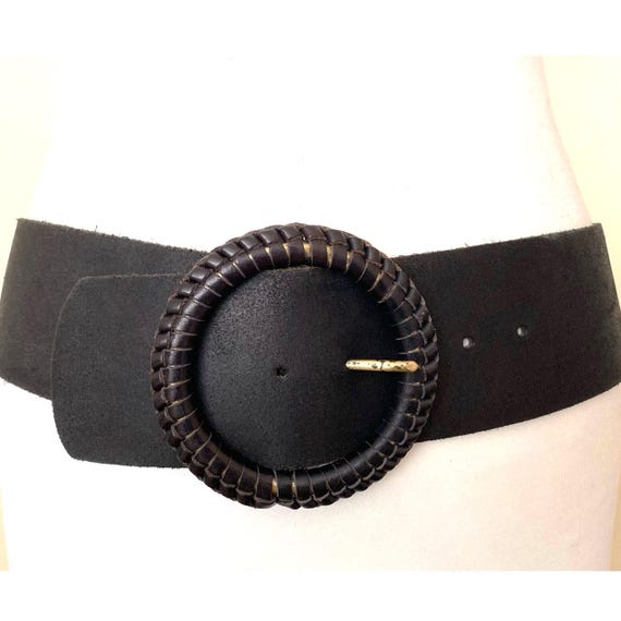Vintage Italy Made Wide Nubuck Leather Belt With Heavy  display picture 3