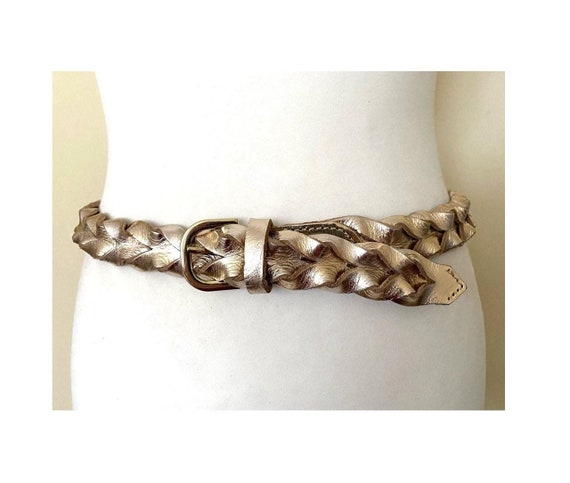 Vintage Braided Leather Belt Evening Wedding Silver-golden  display picture 3