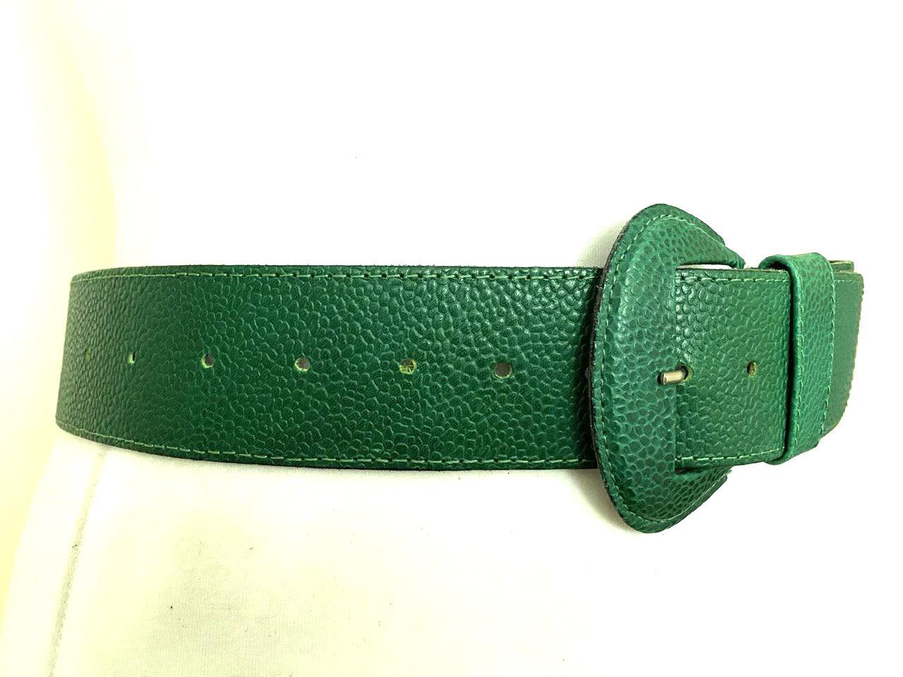 VINTAGE Size XL Thin Green Leather Belt Vintage Green Skinny Leather belt| 80s green and gold  main image 4