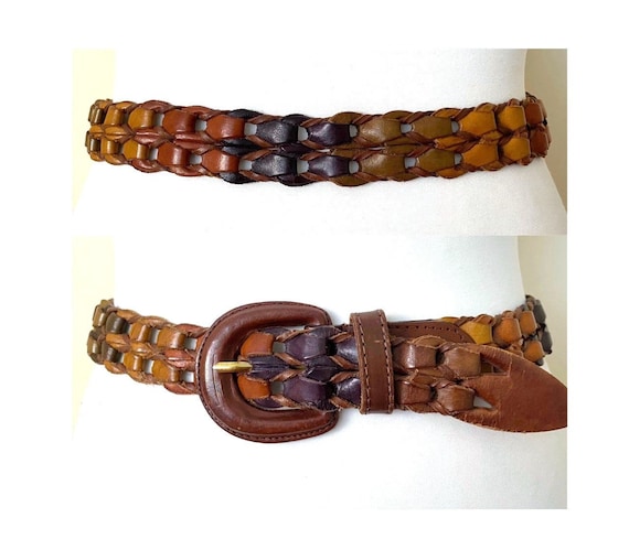 Vintage 70s 80s Leather Belt Brown Mustard-orange Olive  display picture 2