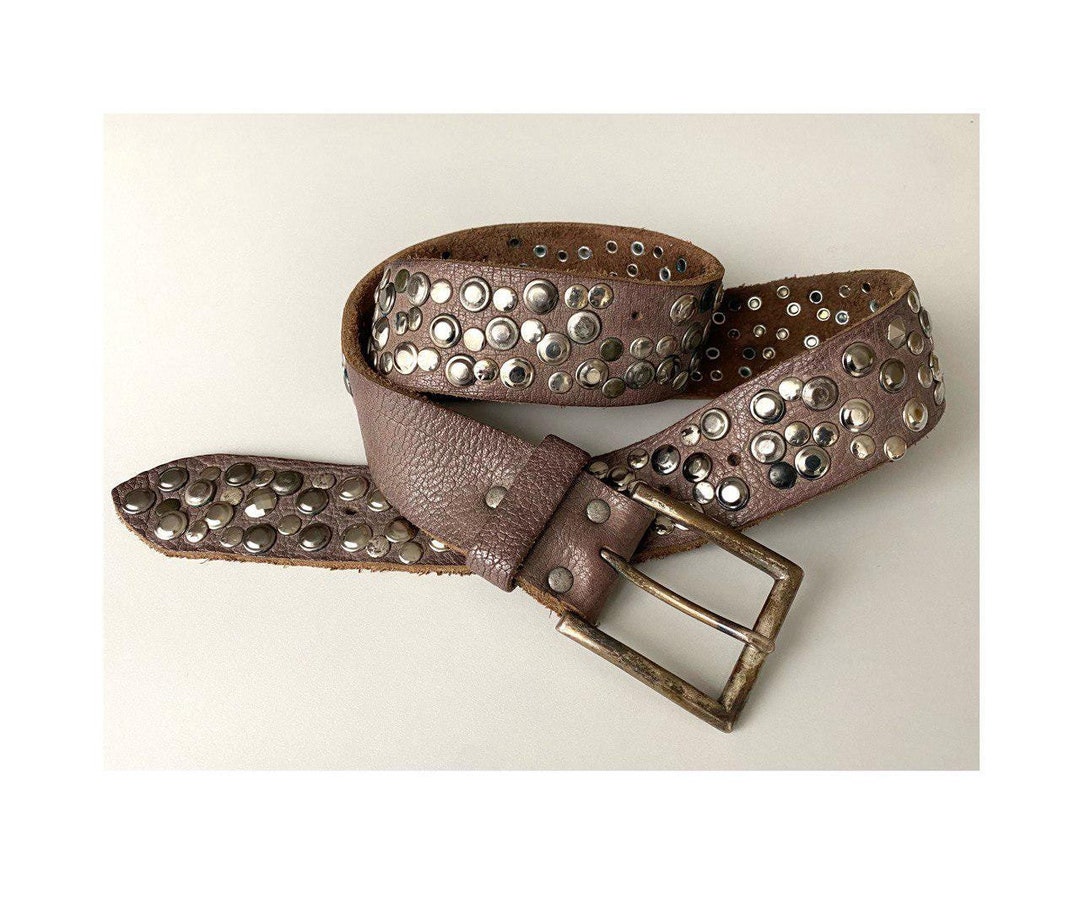 70s Rocker Belt Vintage 70s 80s Studded Taupe Leather Belt Western Rocker Leather Heavy ...