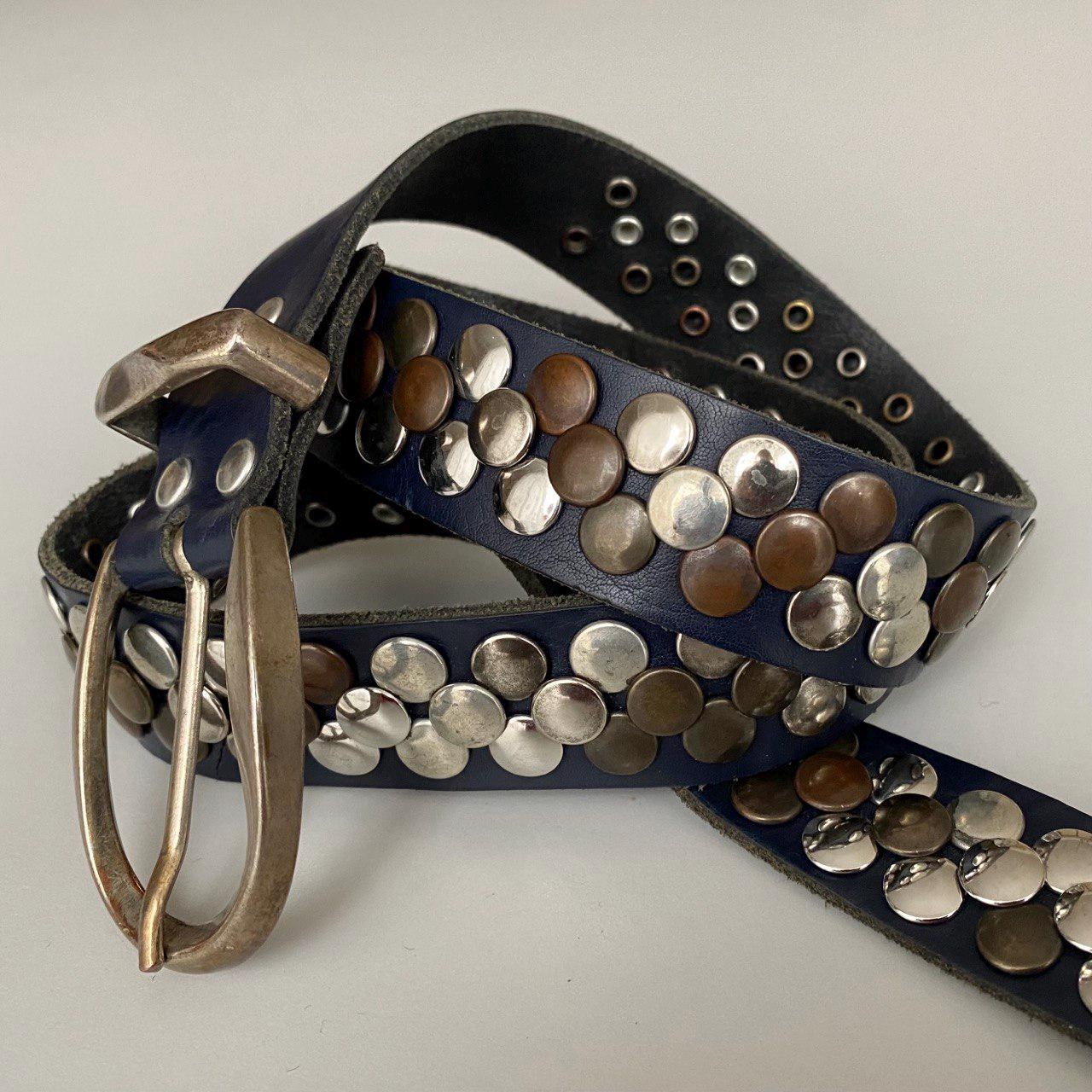 Vintage Bernd Gotz Studded Leather Belt Dark Navy Western Rocker Leather Belt, 30,7-34,6"/78-88cm