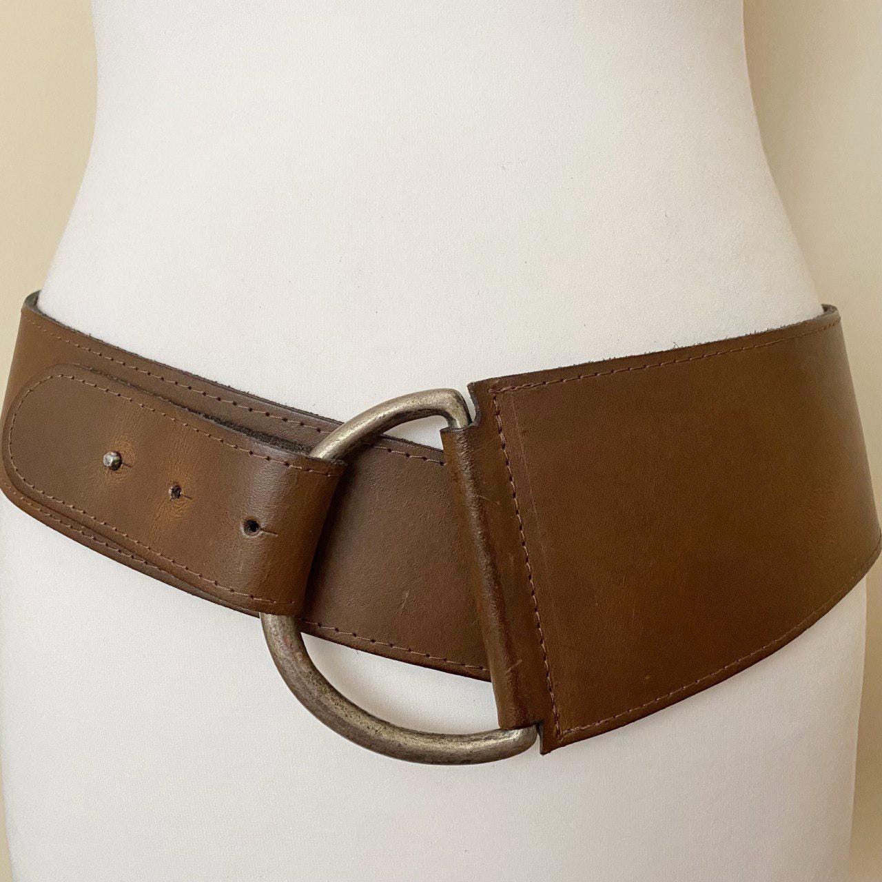 Vintage Asymmetrical Wide Brown High Low Waist Leather Belt Heavy
