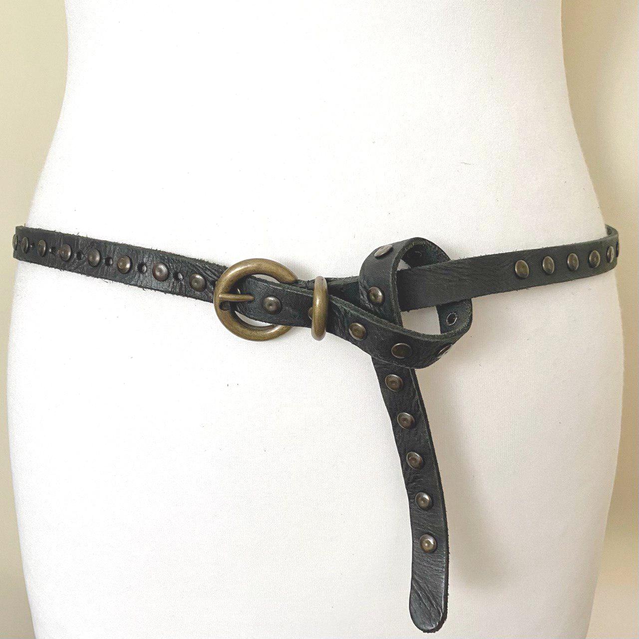 Skinny Vintage 80s Studded Black Leather Belt Rocker Western