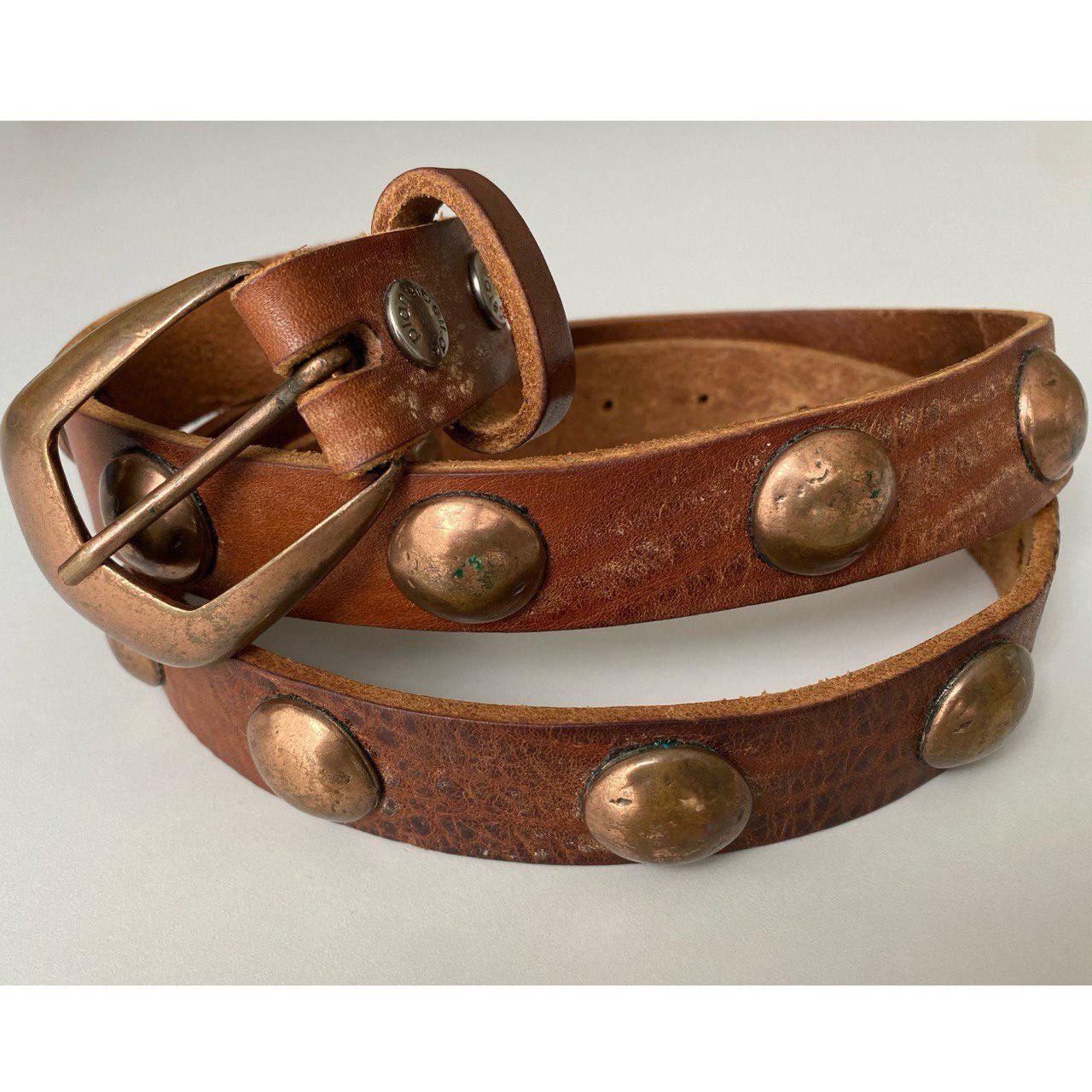Vintage Studded Thick Leather Belt Heavy Buckle Heavy Studs Brown