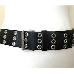 Vintage Rocker Biker Grommet Holes Black Leather Belt Punk  display picture 1