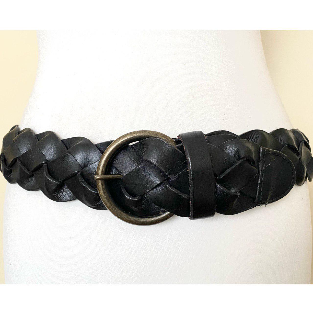 Vintage L/XL Size Wide Braided Leather Belt Solid Brass  display picture 3