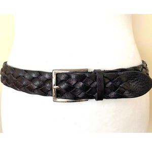 Sergio Gavazzeni Vintage Italy Made Leather Belt Italian Braided Black Leather Belt