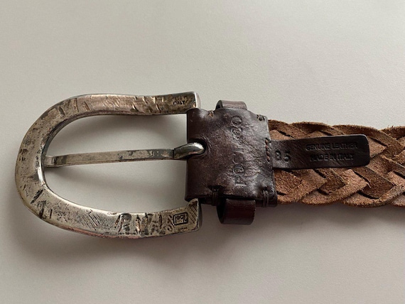Post & Co Made In Italy Brown Leather Belt with Silver Buckle Post Card Silver Buckle Italy Leather Belt Sz M 82 Dark  main image 4