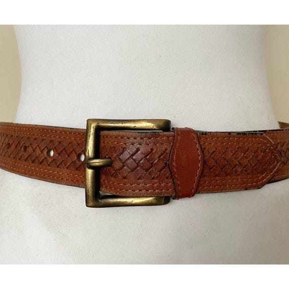 Vintage Brown Thick Leather Belt With Braided Insert and Solid