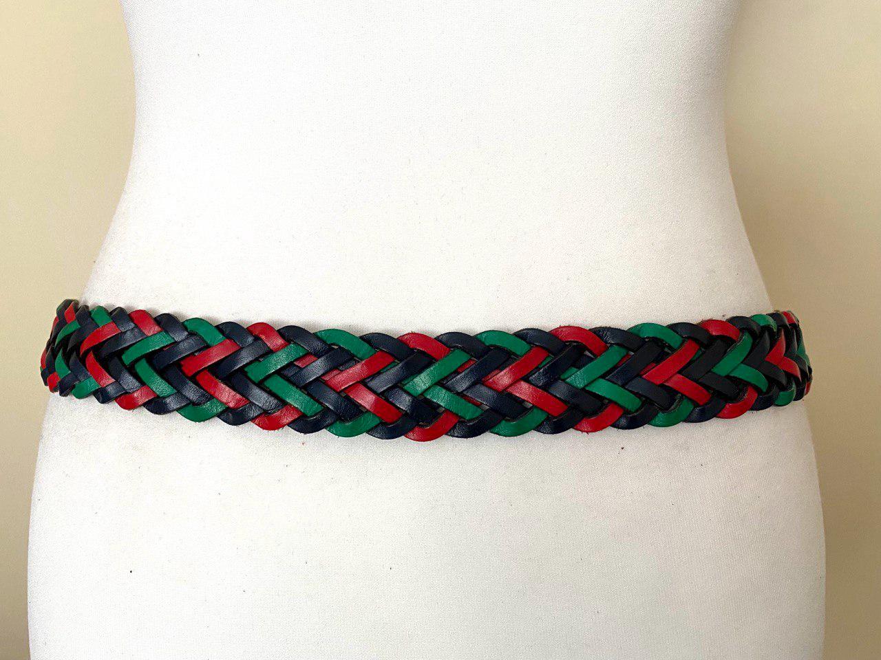Vintage Made in Italy Braided Leather Belt Multicolor Green  display picture 2