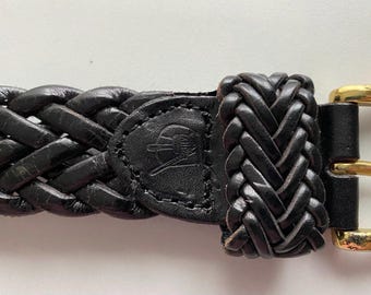 Vintage Black Braided Adjustable Leather Belt Golden Solid  display picture 1